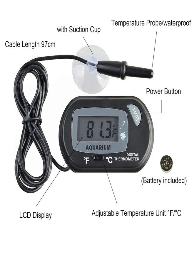VAYINATO Petzlifeworld Black Digital LCD Thermometer with Suction Cups for Aquarium Fish Tank Vivarium Reptile Terrarium - Image 2